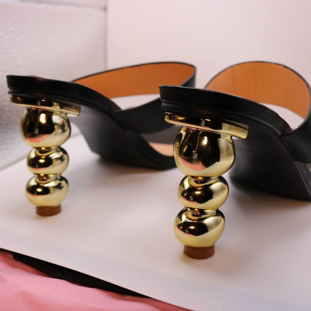 Black Chunky Strappy Heels